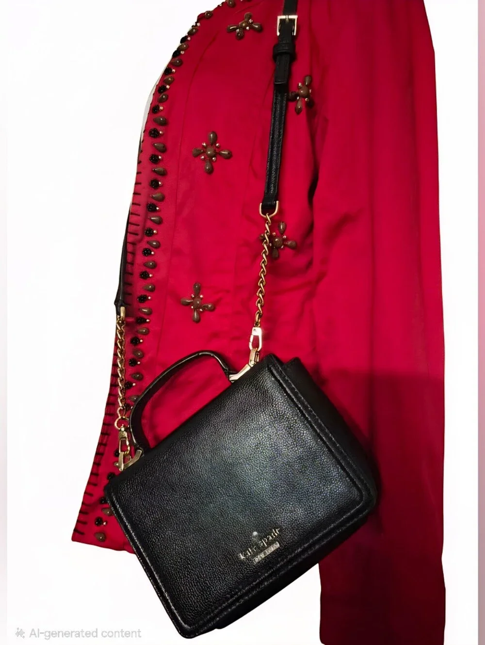 MINI kate spade Black Leather Crossbody with Gold Chain Strap
